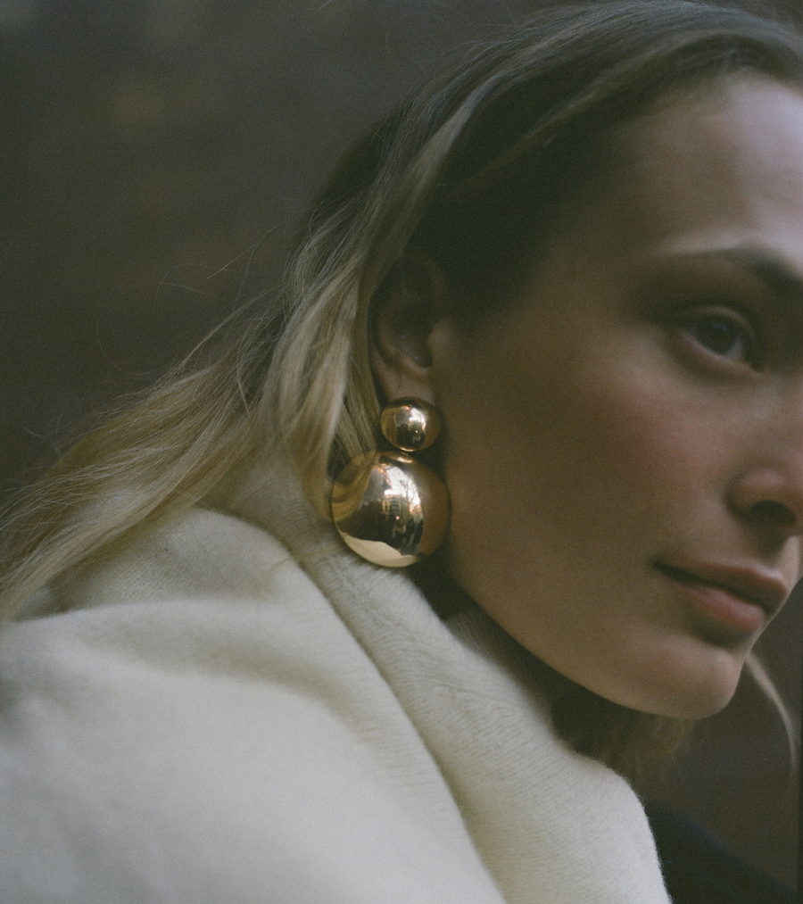 Double Lune Gold Earrings